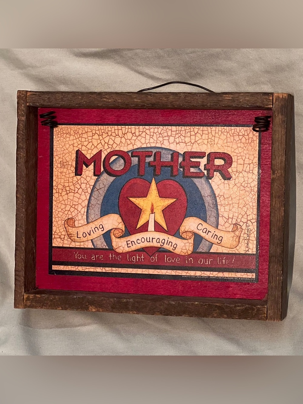 MOTHER Wooden Wall Art - Red, Blue, Gold Heart